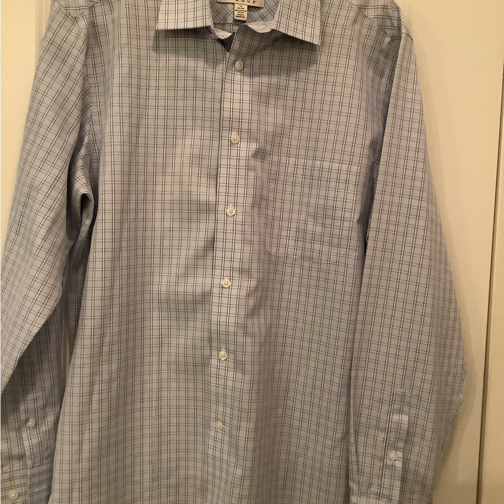Men's Light Blue Plaid Dress Shirt Size 16